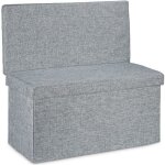 Relaxdays 10020373 tabouret de rangement pliant en lin avec dossier appui - dos coffre de stockage ottoman ...