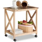 Relaxdays 10021318 desserte de cuisine  roulettes en noyer avec surface de rangement et plateau en verre ...