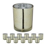 Relaxdays lot de 12 photophores en verre pour bougies chauffe - plat dcoratif h x d : 85 x 7cm dor ...