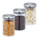 Relaxdays lot de 3 bocaux en verre 800 ml hermtique couvercle acier inoxydable bocal  picerie transparent ...