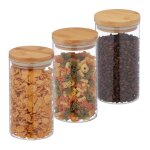Relaxdays lot de 3 bocaux verre couvercle en bambou bocal conservation rond 1000 ml hermtique transparent ...