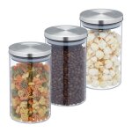 Relaxdays lot de 3 bocaux en verre volume 800 ml couvercle inox bocal conservation crales ptes riz ...