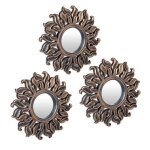 Relaxdays lot de 3 miroirs forme ronde motif soleil diam�tre de 24 cm int�rieur d�coration cadre plastique ...