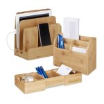 Ensemble de 3 organisateurs de bureau en bambou bo�te de fiches station de charge pour smartphones courrier ...