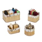 Relaxdays lot de 4�corbeilles quatre tailles diff�rentes bambou mdf polyester salle bain nature et cr�me ...
