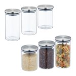 Relaxdays lot de 6 bocaux en verre avec couvercle inox bocal conservation 3 tailles hermtique transparent ...