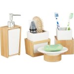 Relaxdays accessoires salle de bain bambou cramique set 4 pices distributeur savon gobelet brosse  ...