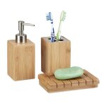 Relaxdays accessoires salle de bain bambou set 3 pices distributeur savon gobelet brosse  dent porte ...