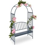 Relaxdays arche  roses pour jardin avec banc 2 mtal en mtal arceau colonne dcoration hxlxp: 205 x ...