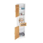 Relaxdays armoire haute salle de bain 2 portes 1 tiroir colonne sdb hxlxp: env. 180x39x30 cm bois bambou ...