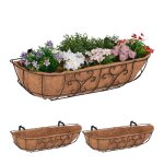 Relaxdays bac � fleurs pour balcon lot de 3 � suspendre fer et fibres noix de coco hlp 21x76x22 cm marron ...