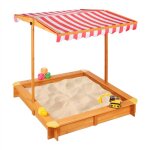 Relaxdays bac � sable avec toit r�glable hxlxp: 117x117x117 cm jeu ext�rieur enfants textile sol bois ...