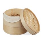Relaxdays cuiseur vapeur bambou panier asiatique avec 2 tages pour dim sum riz bamboo steamer  205 ...