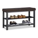 Relaxdays banc range - chaussures coussin rembourr tissu tagre  chaussures 2 niveaux mtal 50x81x32cm ...