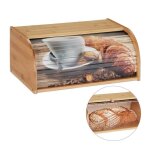 Relaxdays bote  pain bambou conserver pain couvercle coulissant caisse miche baguette motifs 17x40x27cm ...
