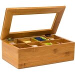 Relaxdays bote  th en bambou 8 compartiments coffret sachets th vrac 9 x 28 x 16 cm fentre transparente ...