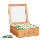 Relaxdays bo�te � th� bambou fen�tre visualisation coffret � th� bois 9 compartiments hlp 85 x 22 x 22 ...