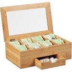 Relaxdays bote  th fentre coffret  th bois 8 compartiments couvercle tiroir aromes hxlxp 11x33x20 ...
