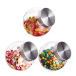 Relaxdays bonbonnire en verre lot de 3 bocaux couvercle en inox 15 l friandises et autres aliments transparen ...