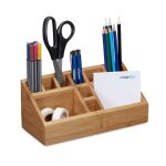 Relaxdays organiseur de bureau bambou 10 compartiments distributeur fournitures bureau hxlxp: 10 x 23 ...