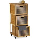 Relaxdays caisson  roulettes en bambou 3 compartiments h x x p : 92 x 41 x 41 cm pour salle de bain ...