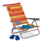 Relaxdays chaise longue pliante rglable transat de plage avec repose - tte accoudoirs jaune / rouge ...