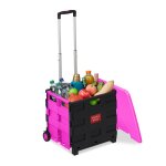 Relaxdays chariot de courses pliable 2 roues poignée téléscopique jusquà 35 kg avec couvercle rose / ... Relaxdays chariot de courses pliable 2 roues poignée téléscopique jusquà 35 kg avec couvercle rose / ...