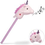 Relaxdays cheval � b�ton licorne enfants son hennissements bruits de sabots jouet en bois peluche jeu ...