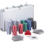 Coffret de poker - relaxdays - 300 jetons laser - 2 cartes - 5 d�s - mallette aluminium verrouillable ...