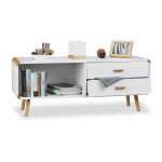 Relaxdays commode lowboard coins arrondis en blanc meuble tv buffet avec tiroirs hxlxp: 48 x 120 x 40 ...