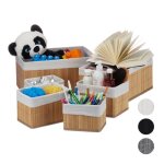 Relaxdays corbeille de rangement en tissu set de 6 paniers en bambou déco étagère organiseur blanc Relaxdays corbeille de rangement en tissu set de 6 paniers en bambou déco étagère organiseur blanc