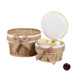 Relaxdays corbeille de salle de bain panier de rangement couvercle lot de 2 rond en bois buri tress� ...