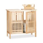 Relaxdays meuble dessous de lavabo en noyer salle de bain rangement armoire porte nature