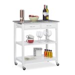 Relaxdays desserte de cuisine plan de travail 2 tiroirs maison campagne chariot 2 tages 87 x 78 x 485 ...