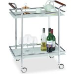 Relaxdays desserte de cuisine verre opale 2 tages table roulante chariot de service roulettes 85x66x43 ...