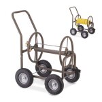Relaxdays d�vidoir jusqu?� 60 m de tuyau 4 roues � caoutchouc dur attelage � clic enrouleur m�tal marron ...