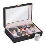 Relaxdays crin 12 montres vitrine verre coussinet velours hlp: 85 x 315 x 21 cm boite montres - bracelet ...