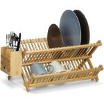 Relaxdays �gouttoir � vaisselle avec 2 compartiments pour trier les couverts hlp : 24 x 46 x 28 cm nature ...