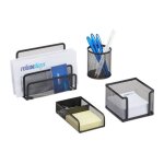 Relaxdays ensemble accessoires de bureau 4 pices organiseur bureau mtal maille bloc - notes stylos ...