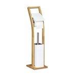 Relaxdays ensemble porte brosse wc et distributeur papier toilettes en bois bambou hxlxp: 75 x 19 x 19 ...
