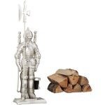 Relaxdays ensemble serviteur de chemin�e 4 pi�ces accessoire chevalier fonte pelle balai tisonnier argent� ...
