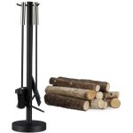 Relaxdays ensemble serviteur de chemine 4 pices accessoire pelle balai tisonnier noir