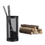 Relaxdays ensemble serviteur de chemine 5 pices accessoire acier pince pelle balai tisonnier noir
