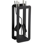 Relaxdays ensemble serviteur de chemin�e 5 pi�ces acier accessoire pelle balai support tisonnier noir ...
