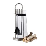Relaxdays ensemble serviteur de chemin�e 5 pi�ces pelle balai pince tisonnier acier verre inox moderne ...