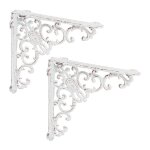 Relaxdays �querre �tag�re murale lot de 2 ancien support en fonte de fer ornements baroques vintage blanc ...