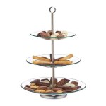 Relaxdays assiettes sur pied �tag�re ronde en verre service de g�teaux fruits muffins inoxydable argent� ...