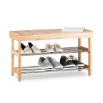 Relaxdays Étagère à chaussures banquette rack chaussures bambou 6 paires banc espace rangement 43x74x30 ... Relaxdays Étagère à chaussures banquette rack chaussures bambou 6 paires banc espace rangement 43x74x30 ...