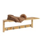 Relaxdays �tag�re murale pat�res bambou hxlxp: 18 x 62 x 16 cm porte - serviette portemanteau 5 crochets ...