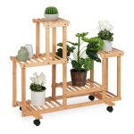 Relaxdays �tag�re � plantes avec 6 emplacements en bambou roulettes hlp�: env. 79 x 95 x 36�cm int�rieur ...